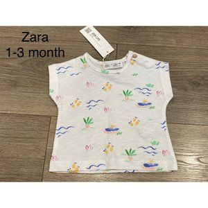 NWT Zara baby girl 1-3 month beach themed short sleeve tshirt